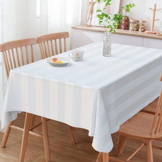 Imagem de Toalha de Mesa Quadrada Jacquard Listrado Branco 4 Lugares