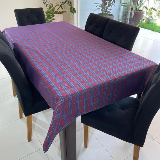 Imagem de Toalha de Mesa Quadrada Jacquard Luxo Xadrez Azul - 1,40 x 1,40m