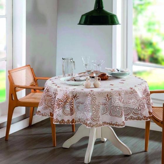 Imagem de Toalha De Mesa Redonda Com Renda Santa Catarina 1,60M Bege