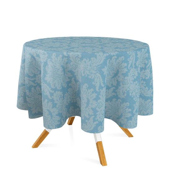 Imagem de Toalha de Mesa Redonda em Tecido Jacquard 100% Poliéster Medalhão Azul Bebê