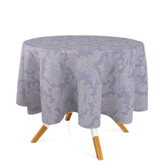 Toalha de Mesa Redonda em Tecido Jacquard Cinza Medalhão Tradicional Menor preço em Toalha de Mesa Redonda em Tecido Jacquard Cinza Medalhão Tradicional