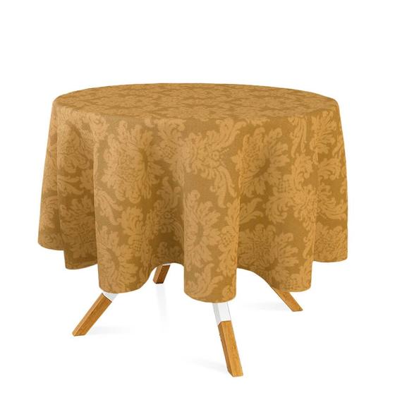 Imagem de Toalha de Mesa Redonda em Tecido Jacquard Dourado Ouro Vibrante Medalhão Tradicional