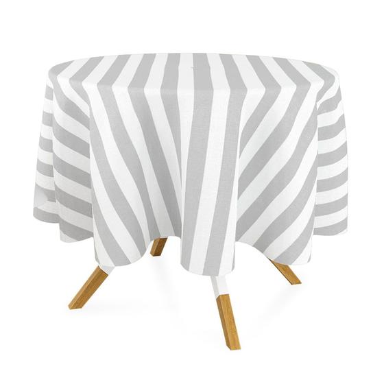 Toalha de Mesa Redonda em Tecido Jacquard Estampado Listrado Cinza Menor preço em Toalha de Mesa Redonda em Tecido Jacquard Estampado Listrado Cinza