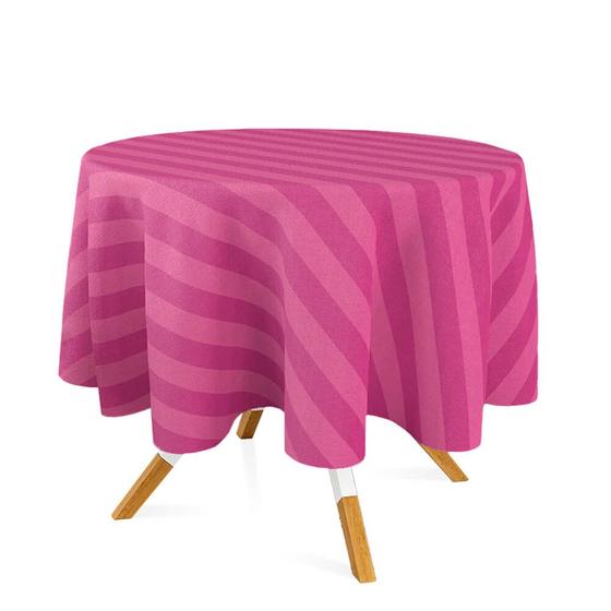 Imagem de Toalha de Mesa Redonda em Tecido Jacquard Pink Listrado Tradicional