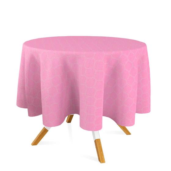 Imagem de Toalha de Mesa Redonda em Tecido Jacquard Rosa Bebê Geométrico Tradicional