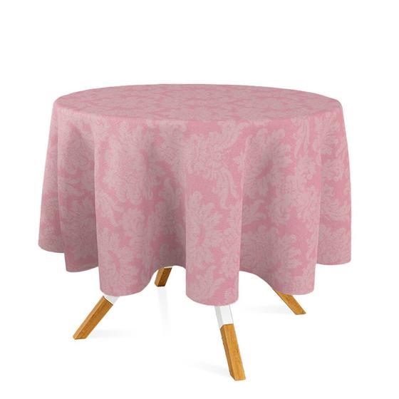 Imagem de Toalha de Mesa Redonda em Tecido Jacquard Rosa Envelhecido Medalhão Tradicional