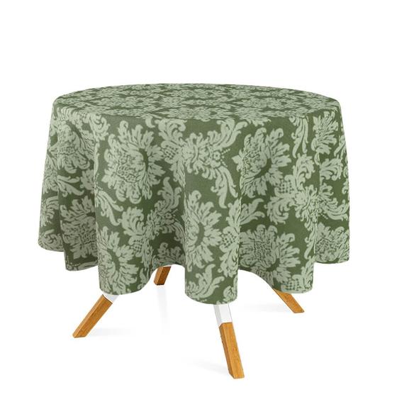 Imagem de Toalha de Mesa Redonda em Tecido Jacquard Verde Pistache Medalhão Tradicional