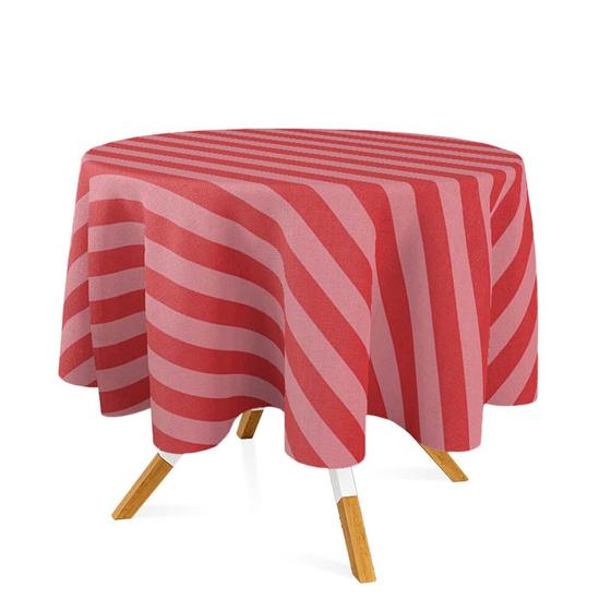 Imagem de Toalha de Mesa Redonda em Tecido Jacquard Vermelho e Branco Circo Listrado Tradicional