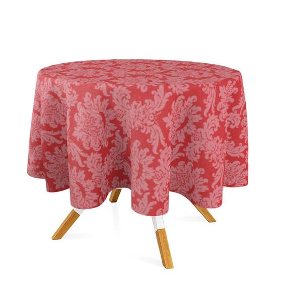 Imagem de Toalha de Mesa Redonda em Tecido Jacquard Vermelho e Branco Circo Medalhão Tradicional