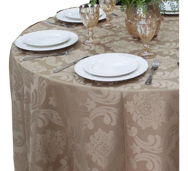 Imagem de Toalha de Mesa Redonda Jacquard Adamascado 1,80mts de Diâmetro Sala Jantar Decoração Buffet Festas - Dourado
