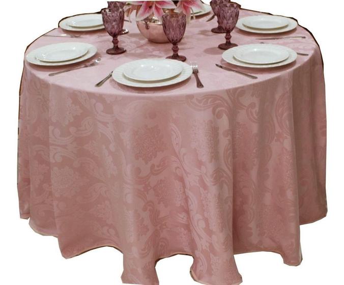 Imagem de Toalha de Mesa Redonda Jacquard Adamascado 1,80mts de Diâmetro Sala Jantar Decoração Buffet Festas - Rosê