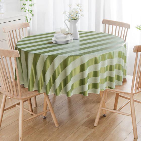 Imagem de Toalha De Mesa Redonda Verde Pistache Listrado 4 Lugares