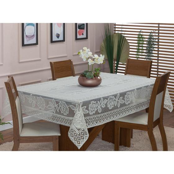 Imagem de Toalha De Mesa Renda Retangular 2,20M X 1,40M Floral Palha