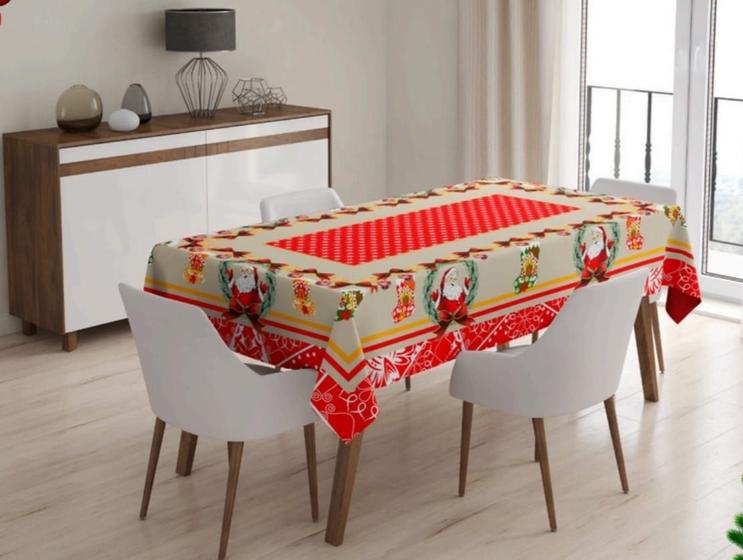 Imagem de Toalha de Mesa Retangular 140x210 Rustica Linhão Natal Papai Noel