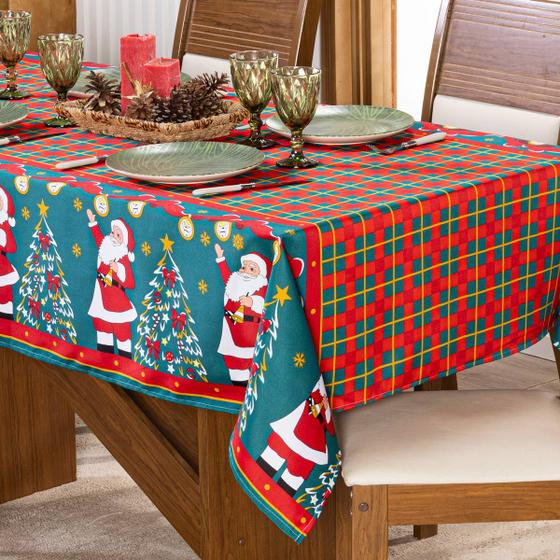 Imagem de Toalha de Mesa Retangular 2,20m x 1,40m 6 Lugares Avulsa Estampada Natalina - Decoração Natal Fim de Ano Cozinha Sala Jantar Ceia Festas