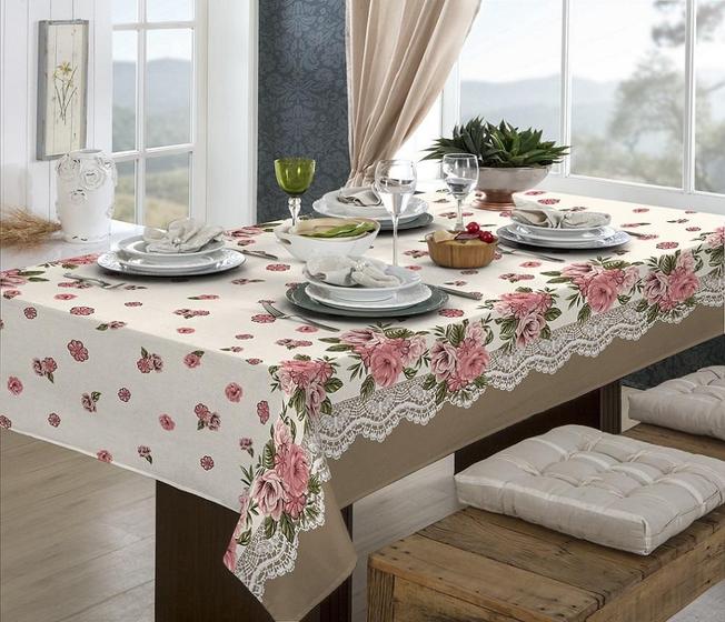 Imagem de Toalha De Mesa Retangular 2,20M X 1,40M Estampada Renda