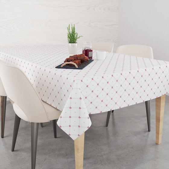 Imagem de Toalha De Mesa Retangular 6 Lugares Corações e Poá Rosa TLS25 - 220x140cm
