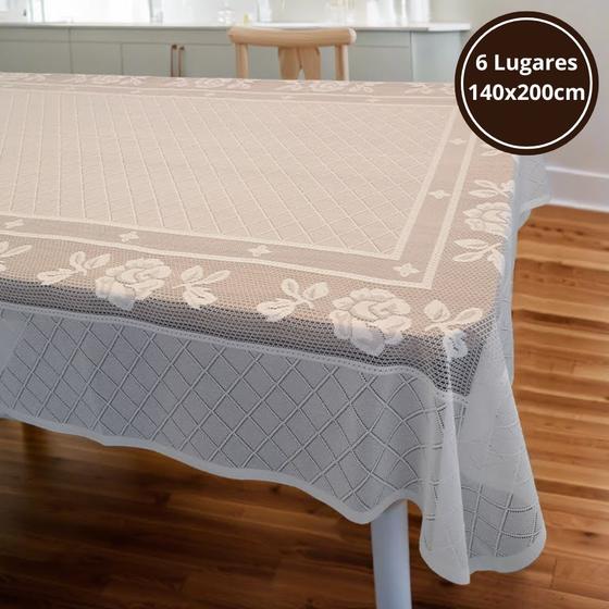 Imagem de Toalha de Mesa Retangular 6 Lugares Renda Madrid Interlar 140x200cm Flores