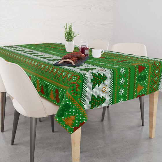 Imagem de Toalha De Mesa Retangular 6 Lugares Tecido Oxford Árvores de Natal Textura Bordado Verde TSL04 - 220x140cm