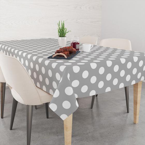 Imagem de Toalha De Mesa Retangular 6 Lugares Tecido Oxford Poá Cinza TLS08 - 220x140cm