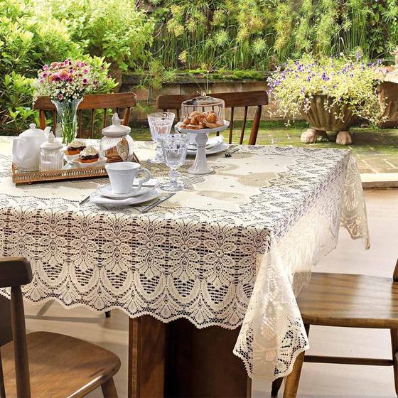 Imagem de Toalha de Mesa Retangular 8 Lugares Renda Clássica Arabesco 150x250cm Marfim
