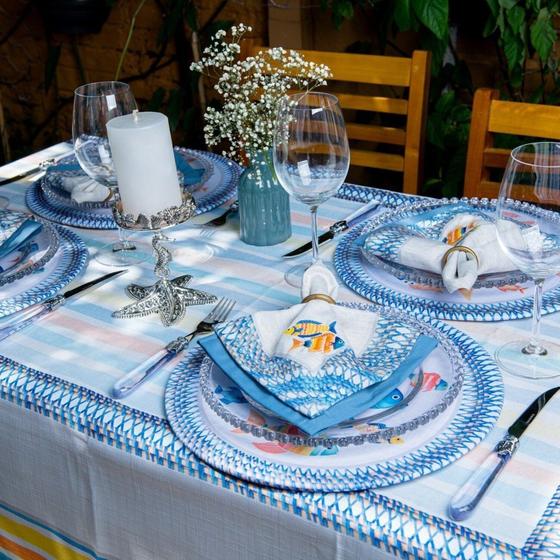 Imagem de Toalha de Mesa Retangular Acqua Praia 8 Lugares 140x270cm