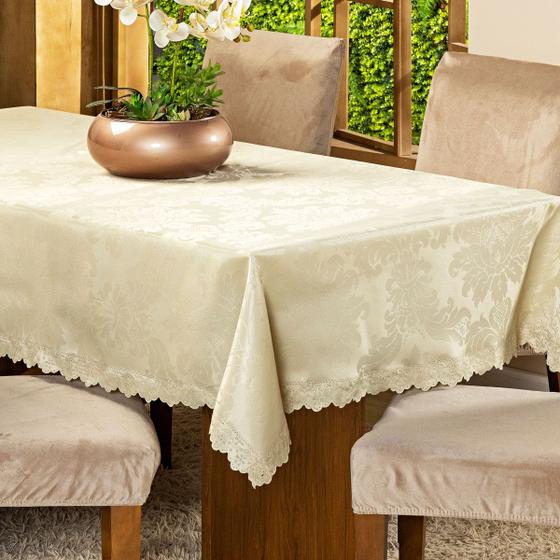 Imagem de Toalha de Mesa Retangular Avulsa Jacquard Medalhão 2,20m x 1,40m para 06 Lugares - Decoração Cozinha Moderna Luxo