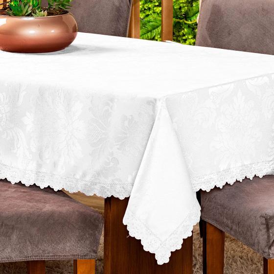 Imagem de Toalha de Mesa Retangular Avulsa Jacquard Medalhão 2,20m x 1,40m para 06 Lugares - Decoração Cozinha Moderna Luxo