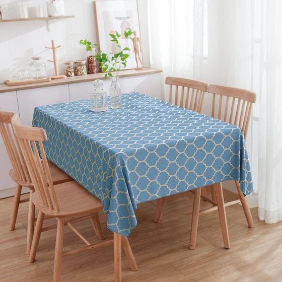 Imagem de Toalha de Mesa Retangular Colméia Azul e Dourado 3m x 1.40m