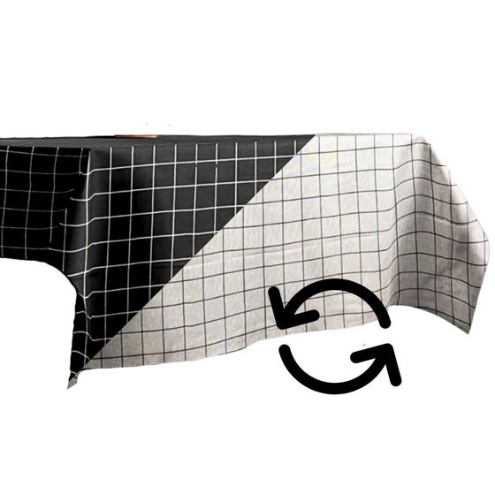 Imagem de Toalha de Mesa Retangular Dupla Face Quadriculada Grid Preto e Branco 1,40 x 2,80