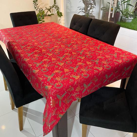 Imagem de Toalha de Mesa Retangular em Jacquard Luxo Enfeites Natalino - 2,20m x 1,40m