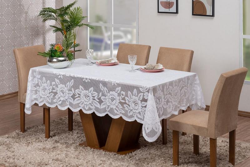 Imagem de Toalha De Mesa Retangular Em Renda Branca 2,30m x 1,50m Mesa 6 Lugares