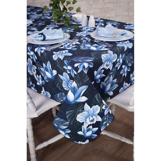 Imagem de Toalha de Mesa Retangular em Tecido Impermeável Acqua Linea Jasmim Azul
