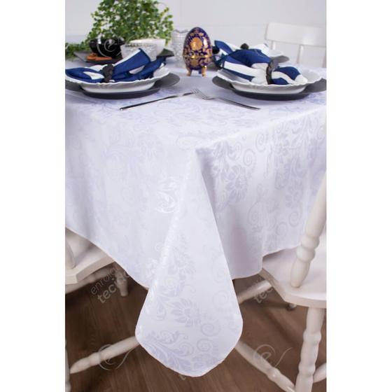 Imagem de Toalha de Mesa Retangular em Tecido Jacquard Branco Arabesco Tradicional