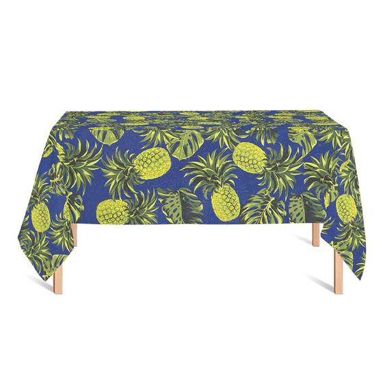 Toalha de Mesa Retangular em Tecido Jacquard Estampado Abacaxi Azul Menor preço em Toalha de Mesa Retangular em Tecido Jacquard Estampado Abacaxi Azul