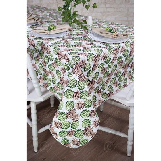 Imagem de Toalha de Mesa Retangular em Tecido Jacquard Estampado Abacaxi Verde