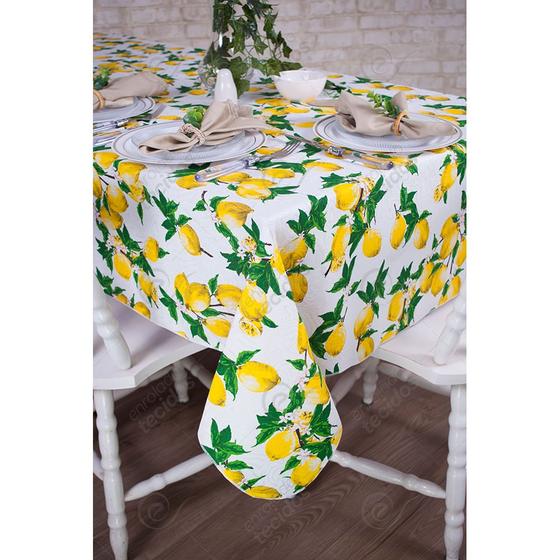 Imagem de Toalha de Mesa Retangular em Tecido Jacquard Estampado Limão Siciliano Fundo Branco