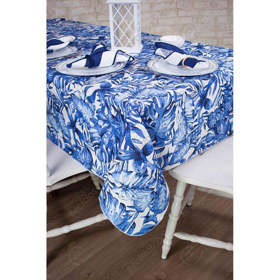 Imagem de Toalha de Mesa Retangular em Tecido Jacquard Estampado Limão Siciliano Fundo Marinho