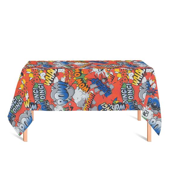 Imagem de Toalha de Mesa Retangular em Tecido Jacquard Estampado Super Heróis Vermelho