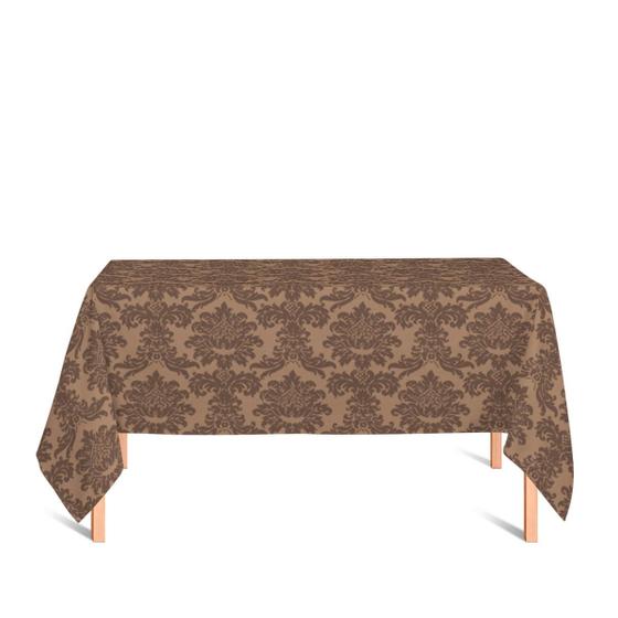 Imagem de Toalha de Mesa Retangular em Tecido Jacquard Marrom Antigo Medalhão Tradicional