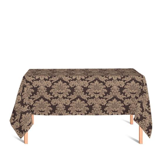 Imagem de Toalha de Mesa Retangular em Tecido Jacquard Marrom e Bege Medalhão Tradicional
