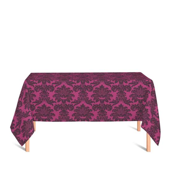 Imagem de Toalha de Mesa Retangular em Tecido Jacquard Pink e Preto Medalhão Tradicional