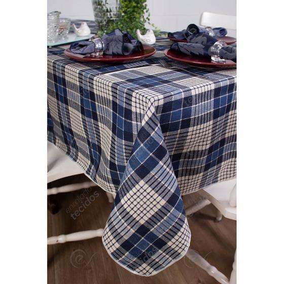 Imagem de Toalha de Mesa Retangular em Tecido Linho Estampado Xadrez Azul
