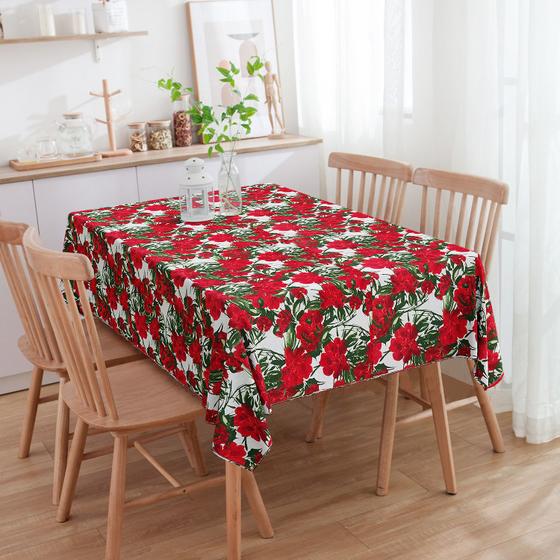 Imagem de Toalha De Mesa Retangular Estampada Florido Vermelho 6 Lugares