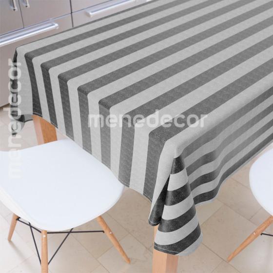 Imagem de Toalha de Mesa Retangular Jacquard Listrado Preto e Crú 6 Lugares