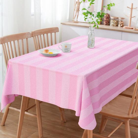 Imagem de Toalha de Mesa Retangular Jacquard Listrado Rosa Bebê 6 Lugares