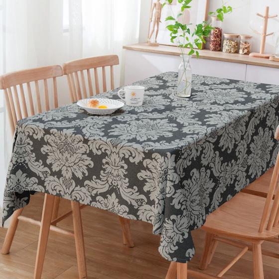 Imagem de Toalha de Mesa Retangular Jacquard Medalhão Preto e Crú 6 Lugares