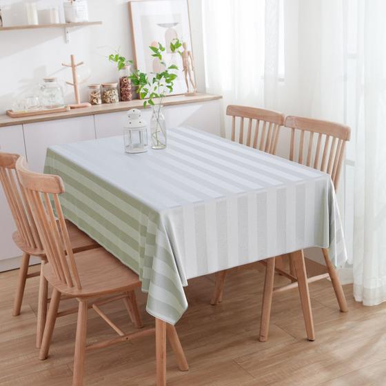 Imagem de Toalha De Mesa Retangular Listrado Bege Marfim 3m x 1.40m