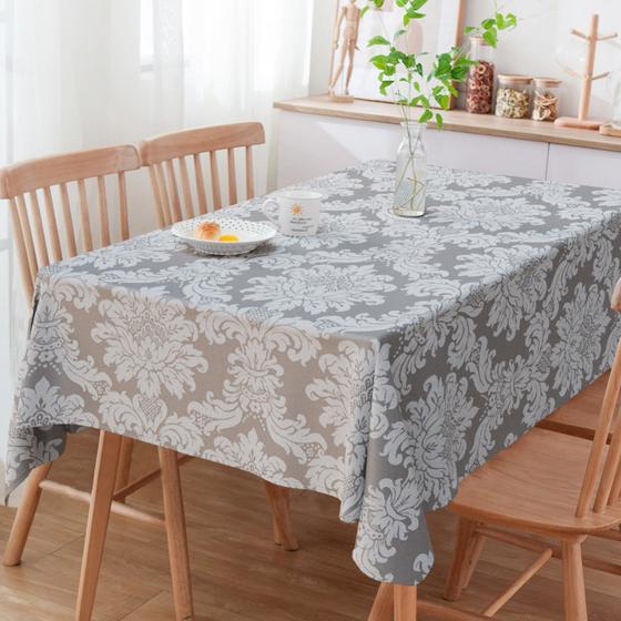 Imagem de Toalha de Mesa Retangular Medalhão Cinza e Crú 3m x 1.40m