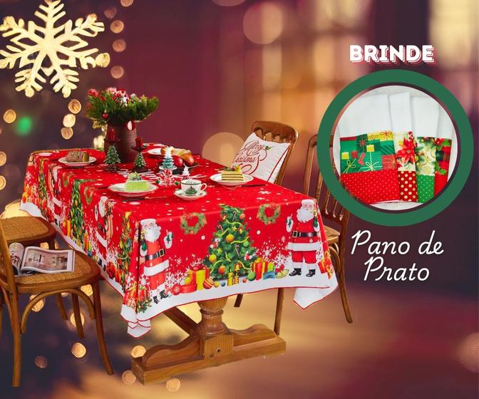 Imagem de Toalha De Mesa Retangular + Pano De Prato Para Sala De Jantar Natal